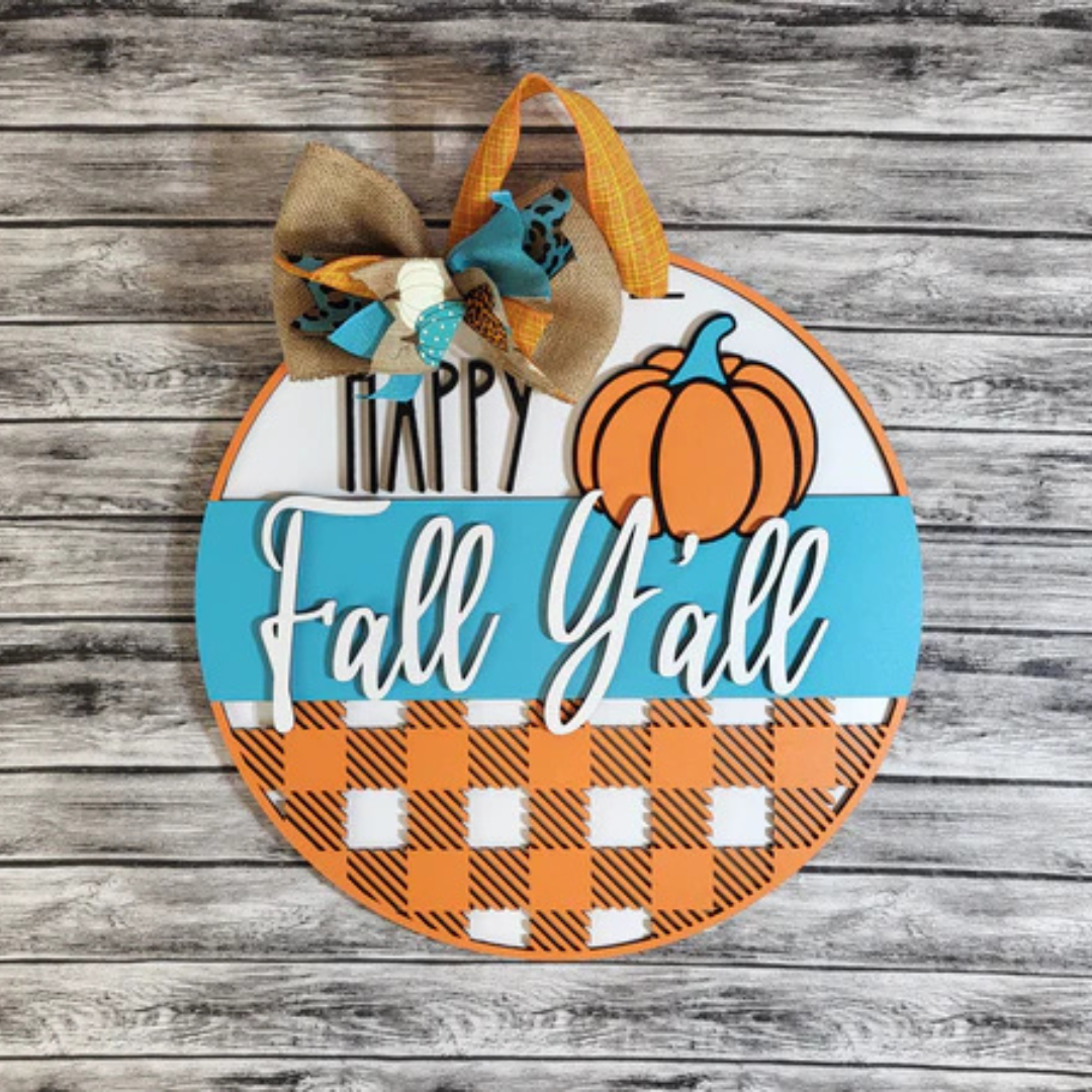 "Happy Fall Y'all Buffalo Plaid" Door Hanger