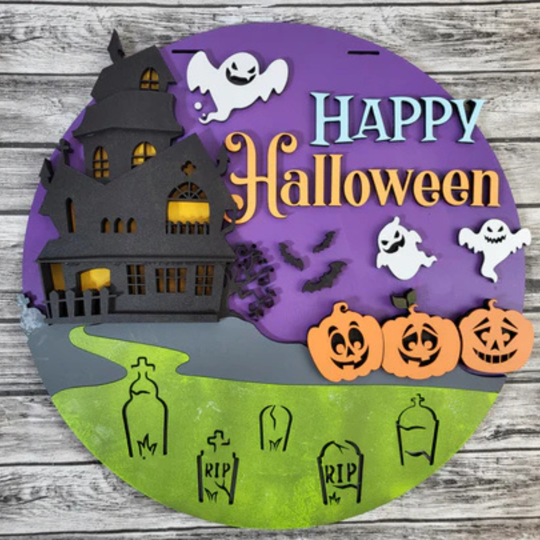 "Happy Halloween Haunted Mansion" Door Hanger