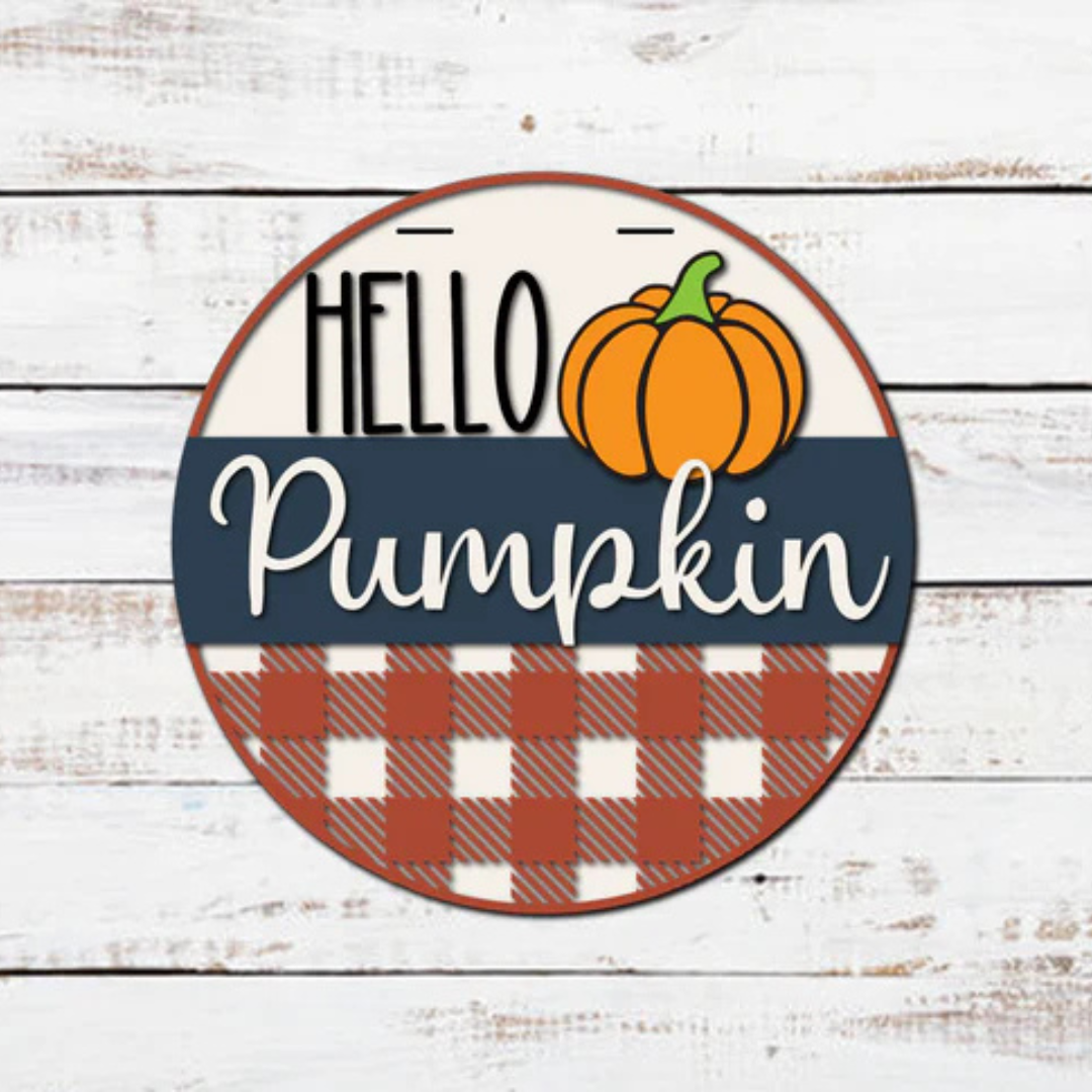 "Hello pumpkin Buffalo Plaid" Door Hanger