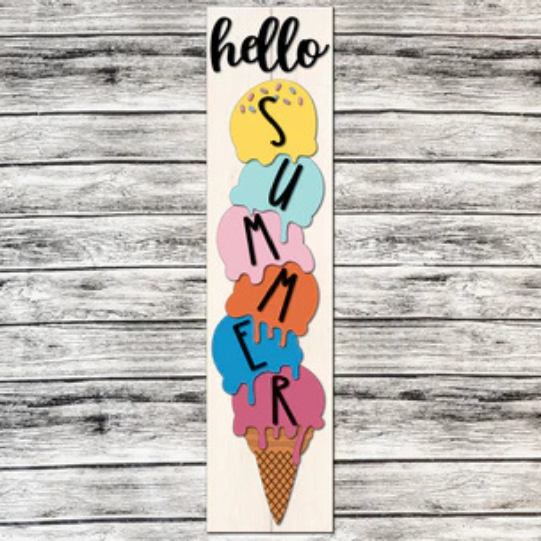 Hello Summer Ice Cream Cone Porch Sign
