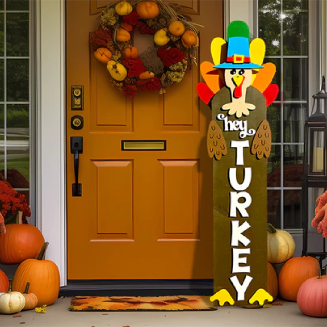 Hey Turkey Vertical Porch Sign