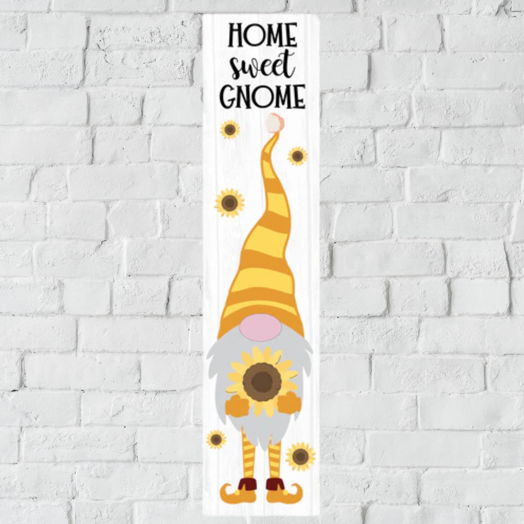 Home Sweet Gnome Sunflower Vertical Porch Sign