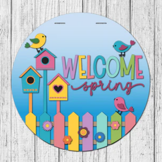 "Welcome Spring Birdhouses" Door Hanger