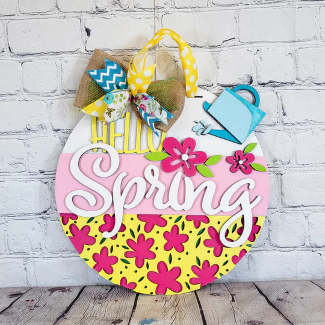 "Hello Spring Watering Can" Door Hanger