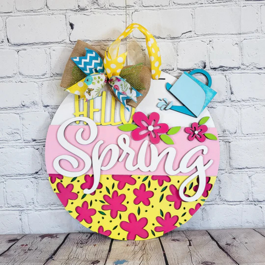"Hello Spring Watering Can" Door Hanger