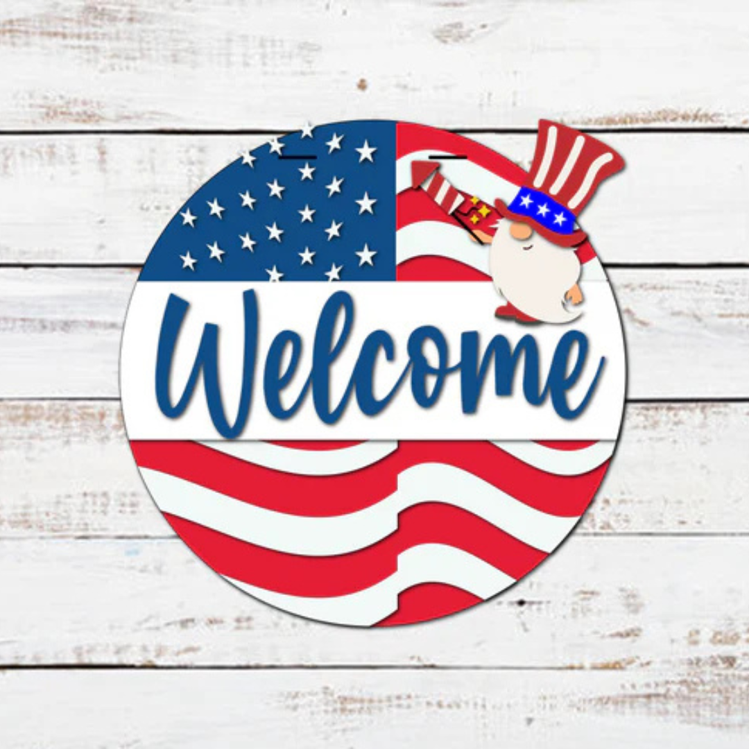 "Star Spangled Banner Gnome Welcome" Door Hanger