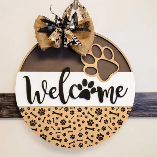 "Welcome Dog Paw" Door Hanger