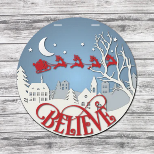 "Believe Winter Nightscape" Door Hanger