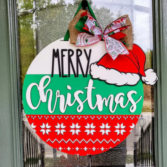 "Merry Christmas Santa Hat" Door Hanger