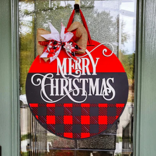 "Merry Christmas Buffalo Plaid" Door Hanger