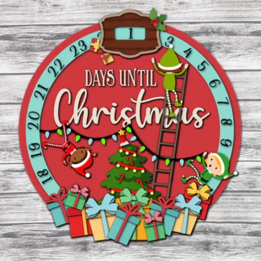 "Days Until Christmas Elves Workshop Countdown Calendar" Door Hanger