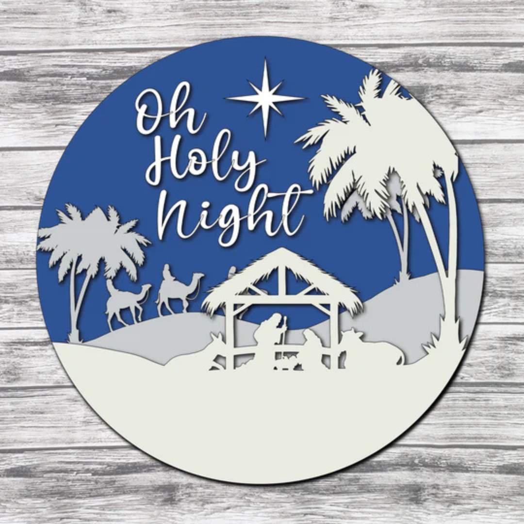 "3D Oh Holy Night Nativity Scene" Door Hanger