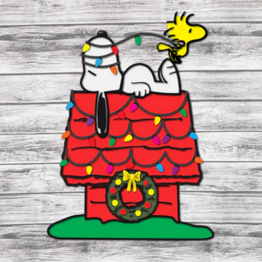 "Snoopy Christmas Lights" Door Hanger