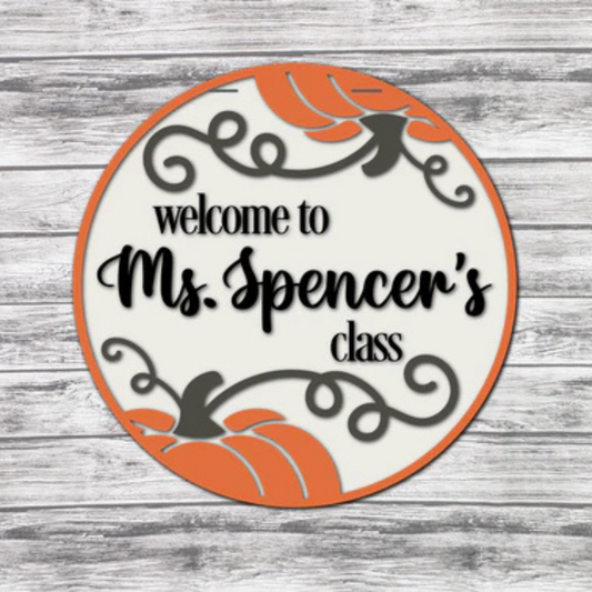 "Personalized Teacher Classroom Pumpkin" Door Hanger