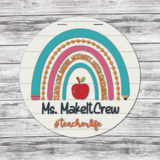 "Personalized Teacher Classroom Rainbow" Door Hanger