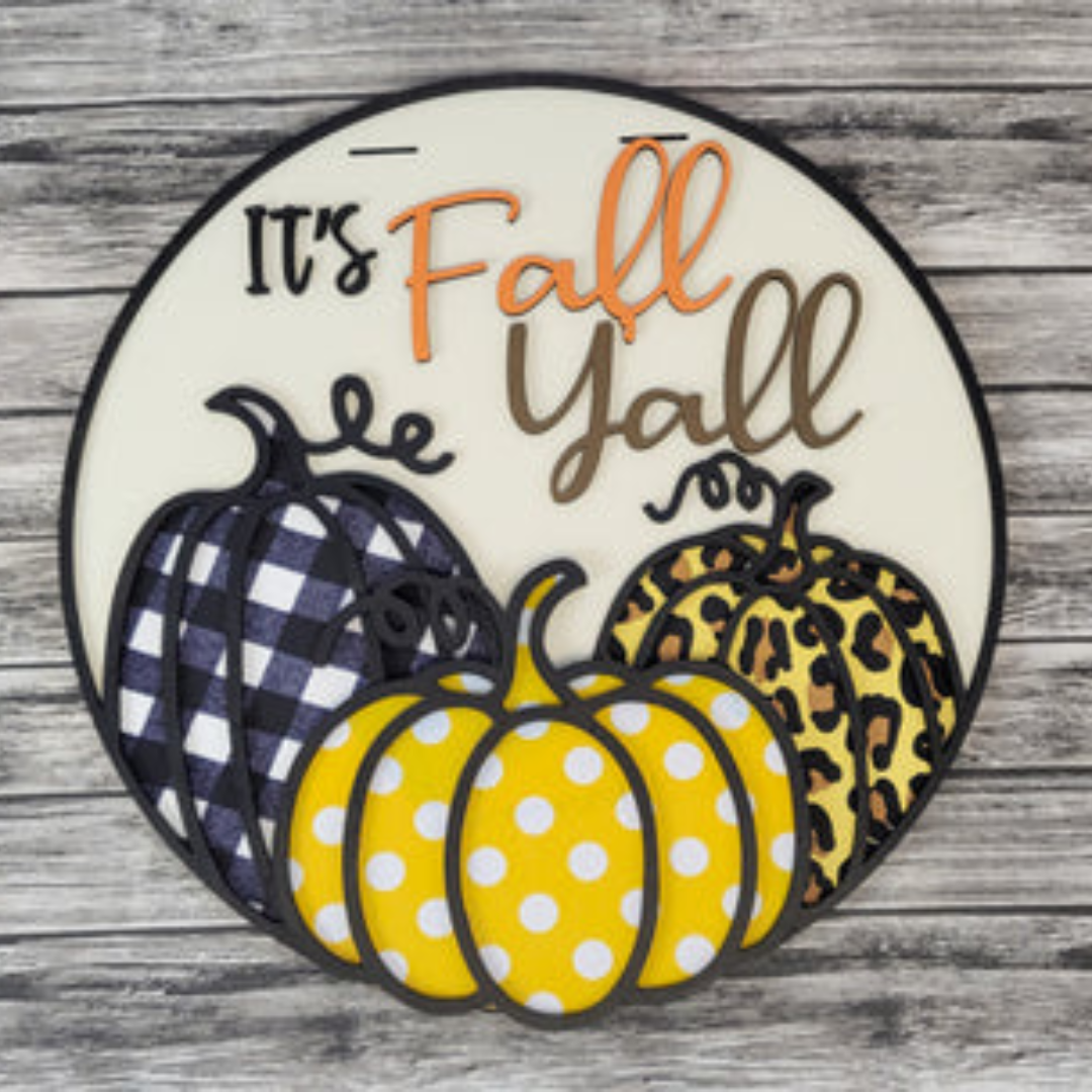"It's Fall Y'all 3 Pumpkins" Door Hanger