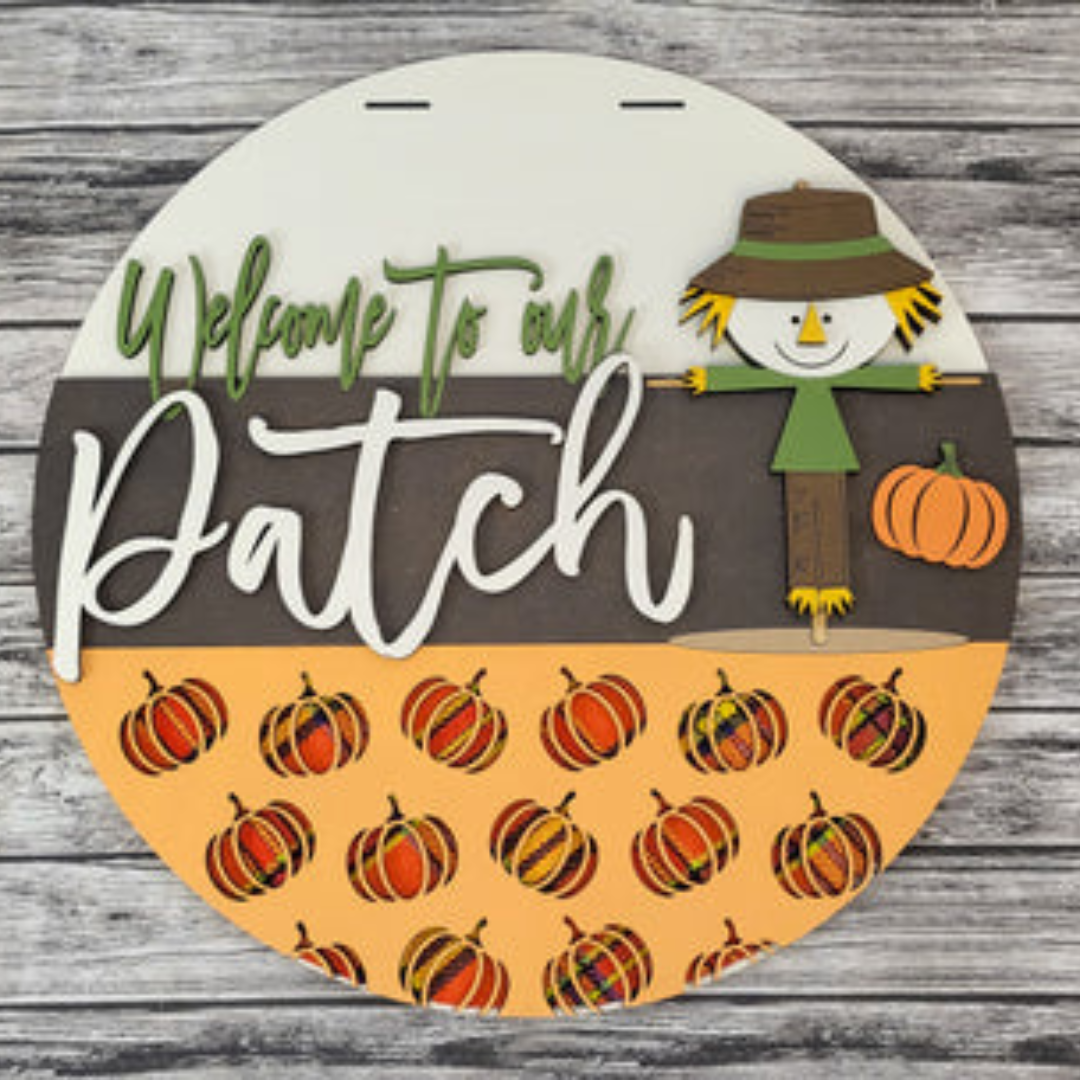 "Scarecrow Welcome to our Patch" Door Hanger